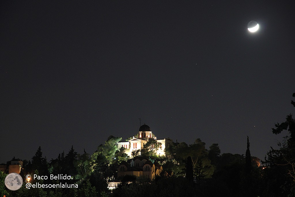La Luna sobre el Observatorio Nacional de Atenas. Foto: © Paco Bellido