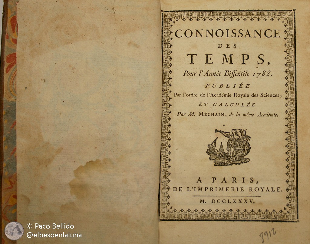 Un ejemplar de Connaissance des Temps correspondiente a 1788 que se conserva en la Biblioteca Manuel Ruiz Luque de Montilla (Córdoba). Foto: © Paco Bellido